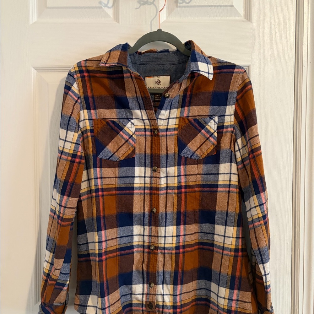 Legendary Whitetails Blue and Orange Plaid Flannel Shirt